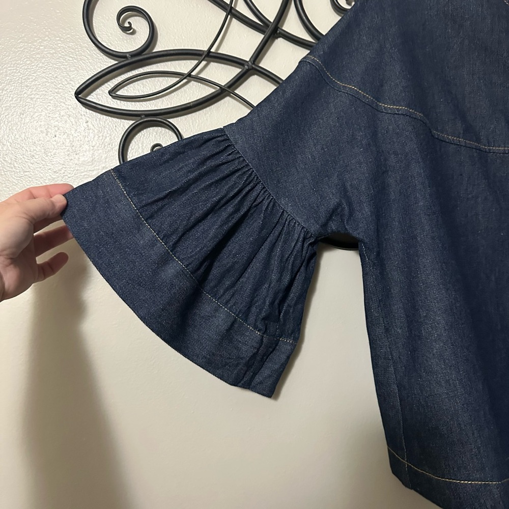 Dark Indigo Denim Bell Sleeve Jacket - Picture 3 of 3